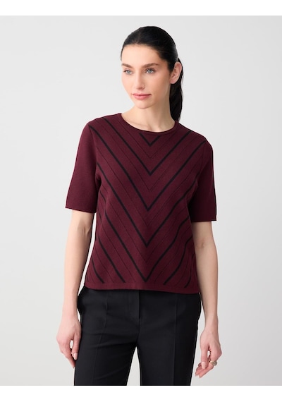 Jimmy Key Bordo Polo Yaka Kısa Kollu Çizgi Desenli Triko Bluz 6sw035609562