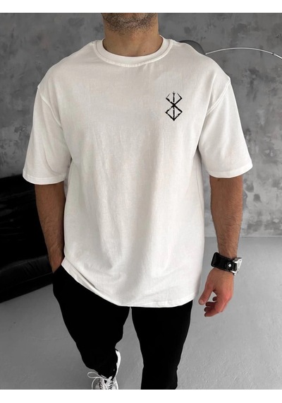 Barlashive Erkek Kısa Kol Yazlık Tişört Bisiklet Yaka Baskılı T-shirt - Beyaz Çok Renkli