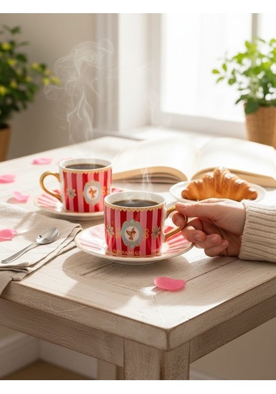 2 Kişilik Pink Bird Double Kahve Fincanı-4686 Pembe