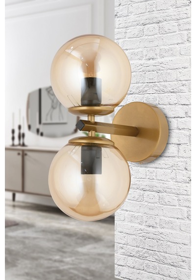 Çakra 2'li Bal Rengi Glob Camlı Modern Eskitme Aplik Eskitme Eskitme