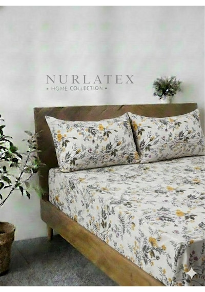 Nurlatex Çiçekli Battal Boy Lastikli Çarşaf Seti Beyaz Sarı