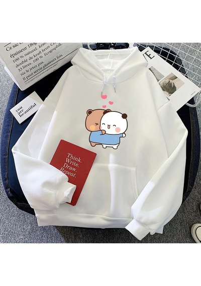Startmore Beyaz Panda Ayı Bubu Dudu Hoodies Karikatür Kawaii Grafik Larler Beyaz