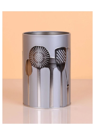 Ucr Home Metal Silindir Desenli Kaşıklık Servis Kepçe Kevgir Düzenleyici Toparlayıcı Gri