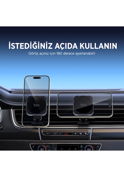 Bix Bxch10 15w Kablosuz Şarj Destekli Araç İçi Telefon Tutucu Gri