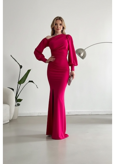 Zedefx Kadın Tek Omuz Açık Maxi Elbise Pembe