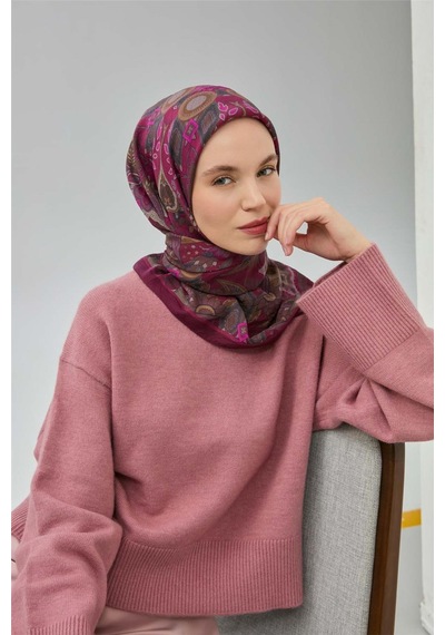 Silk Home Viskon Velora Eşarp Vişne Çürüğü Desenli Tok Duruşlu Dört Mevsim 90x90 Çok Renkli