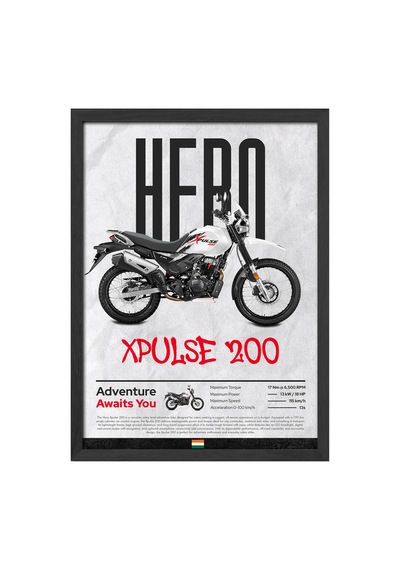 Hero X Pulse 200 Siyah Ahşap Çerçeveli Poster, Dekoratif Motosiklet Duvar Tablosu