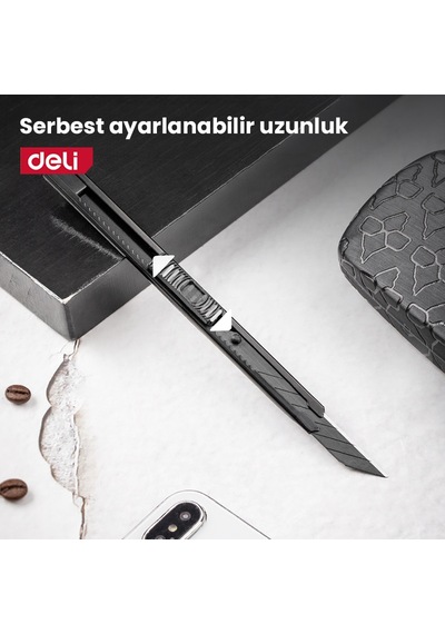 Delı Profesyonel Metal Gövdeli Kırılabilir Maket Bıçağı 9mm Sk5 Sarı Kendinden Kilitli