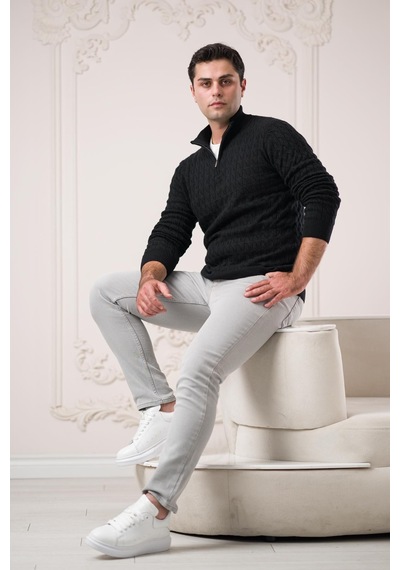 Slimfit Balıkçı Fermuarlı Yaka Örme Triko Yünlü Erkek Kazak 001