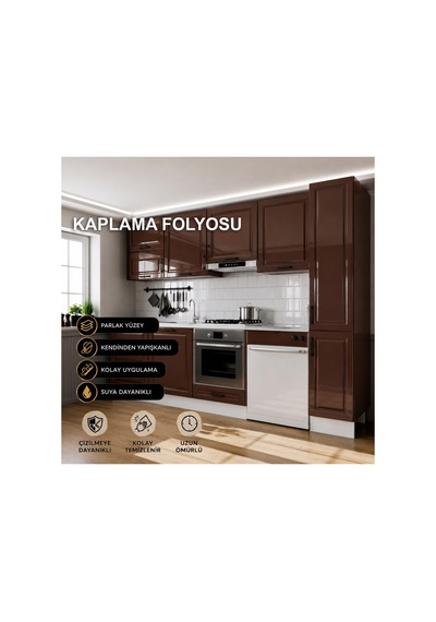 Parlak Kahve Yapışkanlı Folyo Mutfak Dolap Ve Mobilya Kaplama Folyosu-61x300 Cm