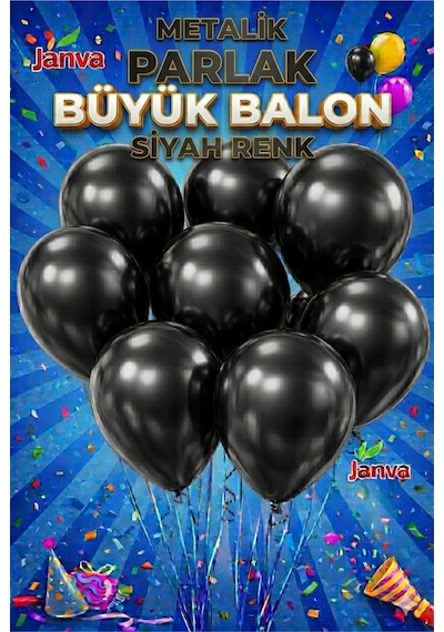 100 Adet Metalik Parlak Büyük Boy Balon Parti Doğum Günü Açılış Süsleme Kutlama Siyah