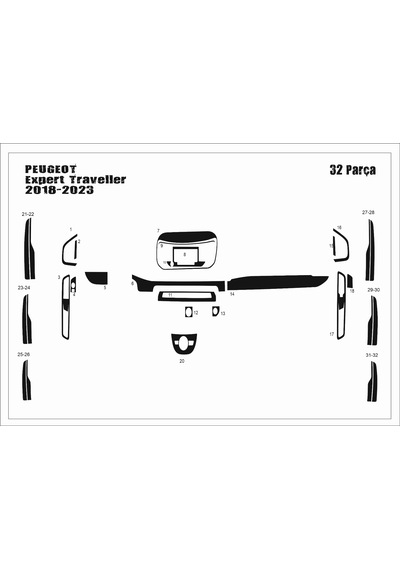 Peugeot Expert Traveller 2018-2023 32 Parça Piano Black