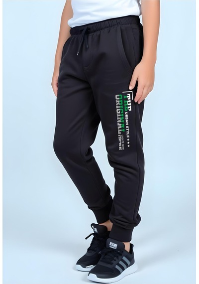 Panios Kids Urban Style Baskılı Beli Lastik Detaylı Jogger Eşofman Altı Siyah