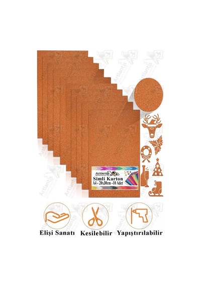 Turuncu Simli Karton A4 20x30 Cm 10 Lu 1 Paket Simli Fon Kartonu Parıltılı Kağıt Anasınıfı Kreş Etkinlik Proje