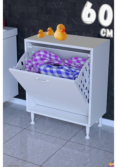 Söke 60 Cm 1 Gözlü Kirli Çamaşır Sepetli Çok Amaçlı Banyo Dolabı 60 Cm