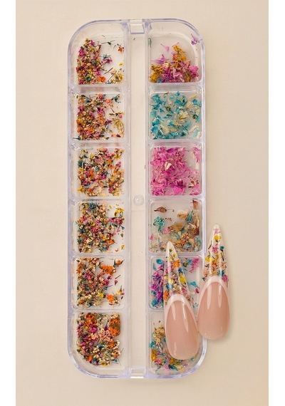 12li İnce Küçük Boy Kuru Çiçek Tırnak Süsleme Nail Art Çiçek Wn-519