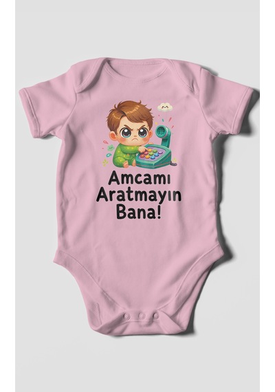 Morivokids Amcamı Aratmayın Bana Kısa Kollu Bebek Body %100 Pamuk Koyu Pembe