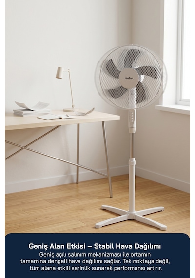 Sf-7704 Ayaklı Vantilatör 16 İnç 35w Sessiz Fan 3 Kademeli Yükseklik Ayarlı Ev Tipi