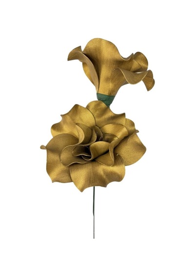 Latex Çiçek 2 Kafalı Manolya Yapay Çiçek Köpük Çiçek Gold Altın Renk