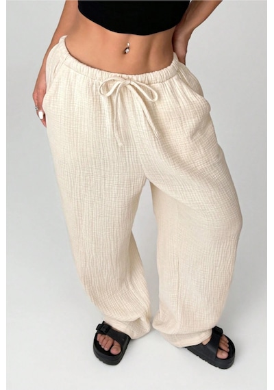 Tarz Cool Bol Paça Müslin Kadın Pantolon Kmslpnt0125 Bej