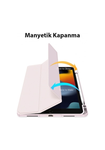 More TR Dux Ducis Apple Uyumlu iPad 10.2 2022 Kılıf Toby Series Kalem Yerli Manyetik Kapaklı Kılıf - Pembe
