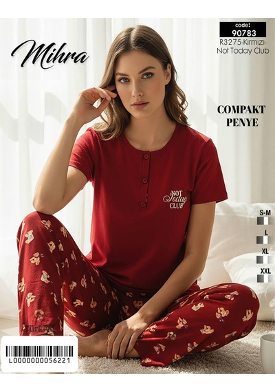 Mihra Kadın Compakt Penye Düğmeli Yaka Kısa Kol İnce Pijama Takımı 90783k - 1 Adet Kırmızı Mihra Kadın Compakt Penye Düğmeli Yaka Kısa Kol İnce Pijama Takımı 90783k - 1 Adet Kırmızı