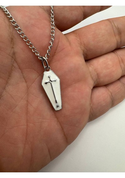 Gotik Haçlı Tabut Unisex Kolye Düz Ezme Zincirli Antik Tasarım Çok renkli