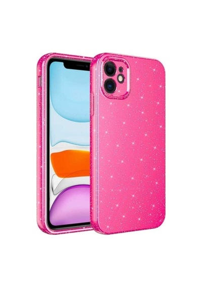 Apple Uyumlu iPhone 12 Kılıf Kamera Korumalı Simli Lüks Zore Koton Kapak Pembe Koyu