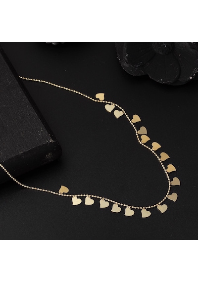 Sıralı Kalpler Top Zincirli Altın Kolye 14PRL81KL