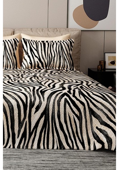 %100 Pamuk Çift Kişilik Pike Takımı Yatak Örtüsü Black Zebra, Pike4511 Diğer
