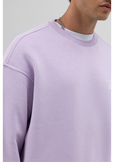 Vamos Oversize Bisiklet Yaka Baskılı Sweatshirt Lila