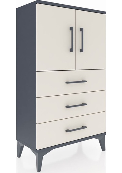 Arges Komodin 2 Raflı 3 Çekmeceli 2 Kapaklı 60x30x106 Antrasit-aytaşı Antrasit