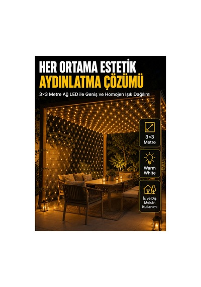 3x3 Metre Ağ Led İle Bahçenize Sıcak Ve Şık Aydınlatma Çok Renkli Çok Renkli