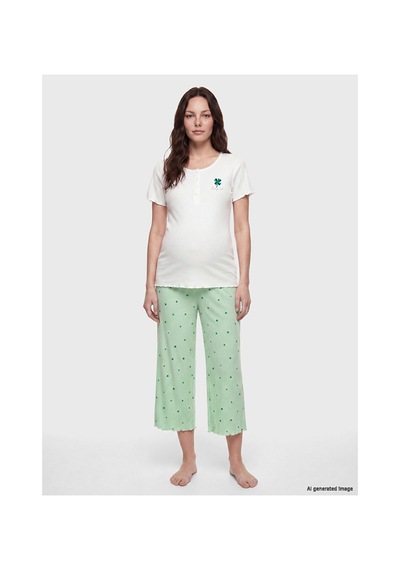 Lcw Dream Yeşil Bisiklet Yaka Hamile Kaprili Pijama Takımı
