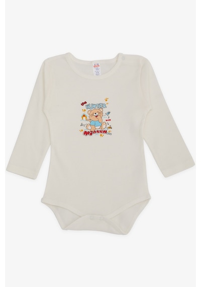 Breeze Erkek Bebek Çıtçıtlı Body Avcı Kedicik Baskılı 9 Ay-3 Yaş, Ekru
