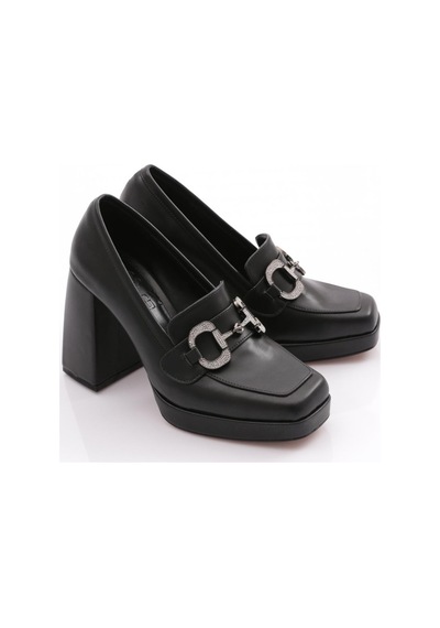 Dgn 0951 Kadin Küt Burun Tokali Platform Topuklu Ayakkabi 0951-2216-R4864 Siyah