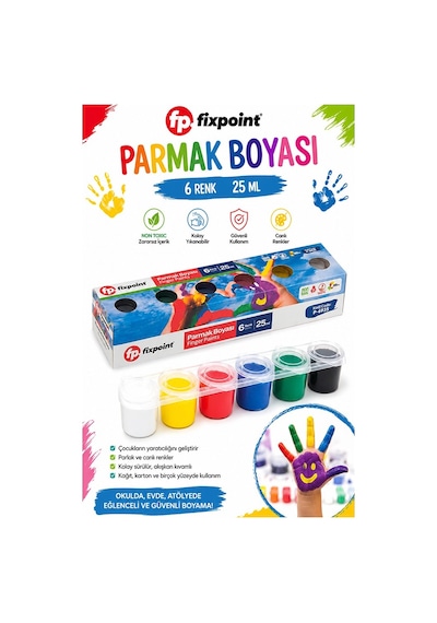 Parmak Boya 6 Renk 1 Adet Fix Point 25 Ml 6 Lı Parmak Boyası Resim Dersi Su Bazlı Resim Okul Öncesi Kreş Anasınıfı Çok Renkli