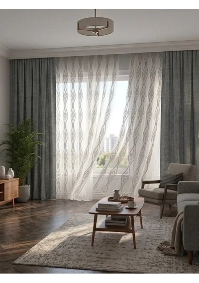 Nivemeshome Bade 7150 Bambu Gri 1/2,5 Pileli Tül Perde Apm Ekru