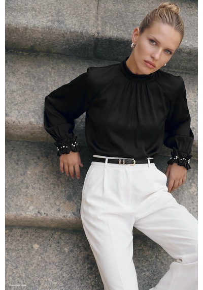 Sateen Aksesuar Detaylı Bluz - Siyah-137964
