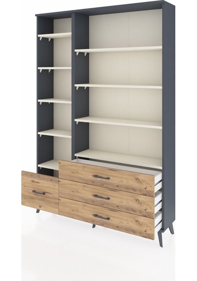 Arges Dolap 9 Raflı 4 Çekmeceli 132x30x195 Antrasit-aytaşı/çam Antrasit
