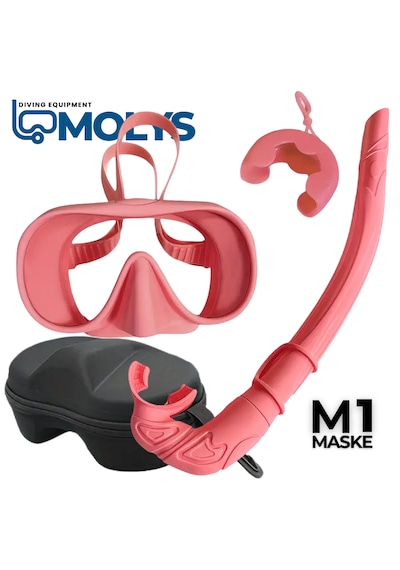 M1 Molys Dalış Maskesi + Kutusu + Şnorkel Seti Kırmızı