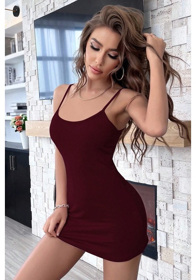 Epilons Zenviaatt2 Kadın Bordo Sırt Kısmı Komple Dantelli Mini Gecelik Zenvi312