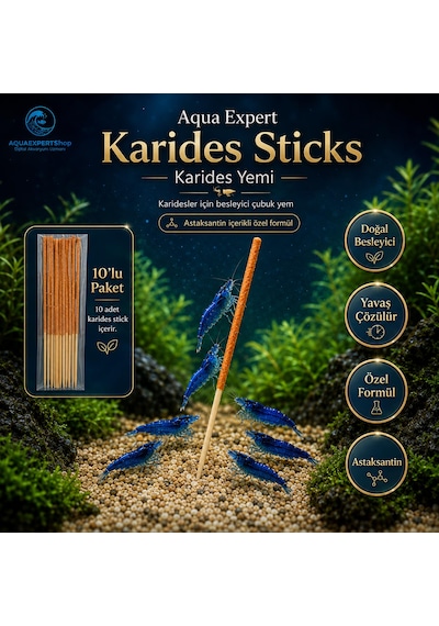 Aqua Expert Karides Sticks Karides Yemi 10 Lu Paket Doğal Besleyici Çubuk Yem Özel Formül - Askantansin