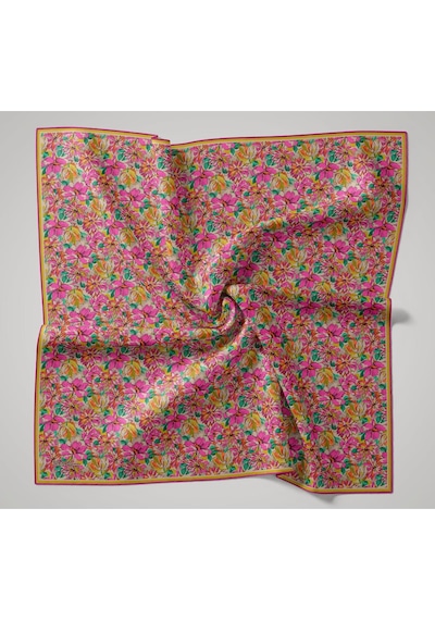 Silk Home Twill İpek Eşarp 11477-23 Asit Yeşili, Krem, Pembe, Patina Yeşili