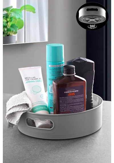 360 Derece Dönen Banyo Ve Buzdolabı Düzenleyici Tepsi Çok Amaçlı Organizer Plastik 22 X 12 Gri Tr Diğer