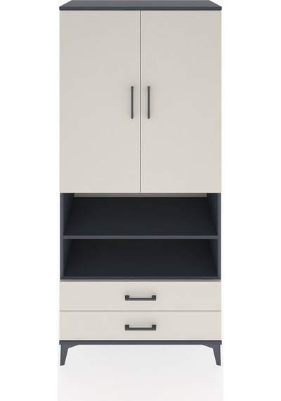Hyperion Dolap 3 Raflı 2 Çekmeceli Tek Askılı 88x44x195 Antrasit-aytaşı Antrasit
