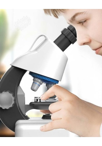 Temel Beyaz Stem Mikroskop Seti 100x 400x 1200x Plastik Gövdeli Bilim Kiti