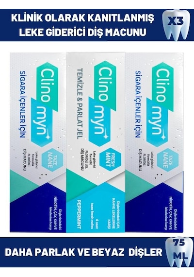 Clinomyn Sigara Içenler Için 75ml X 2 + Temizle Parlat Fresh Jel Diş Macunu 75ml