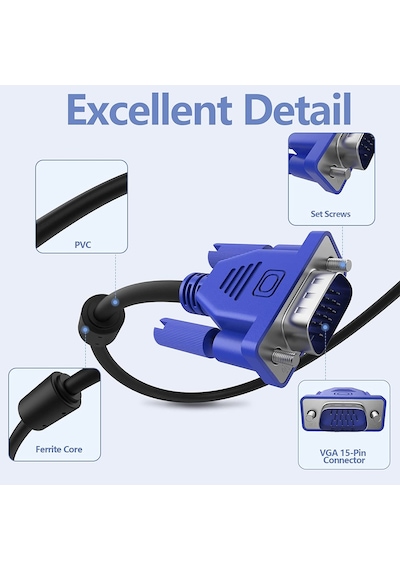 3 Metre Vga Kablo 15 Pin Erkek Erkek Vga Kablo 3M
