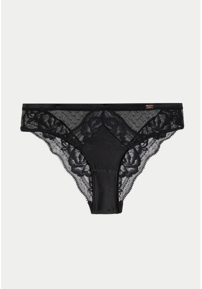 Marks & Spencer Dantel Detaylı İpek Brazilian Külot T81006470A Siyah